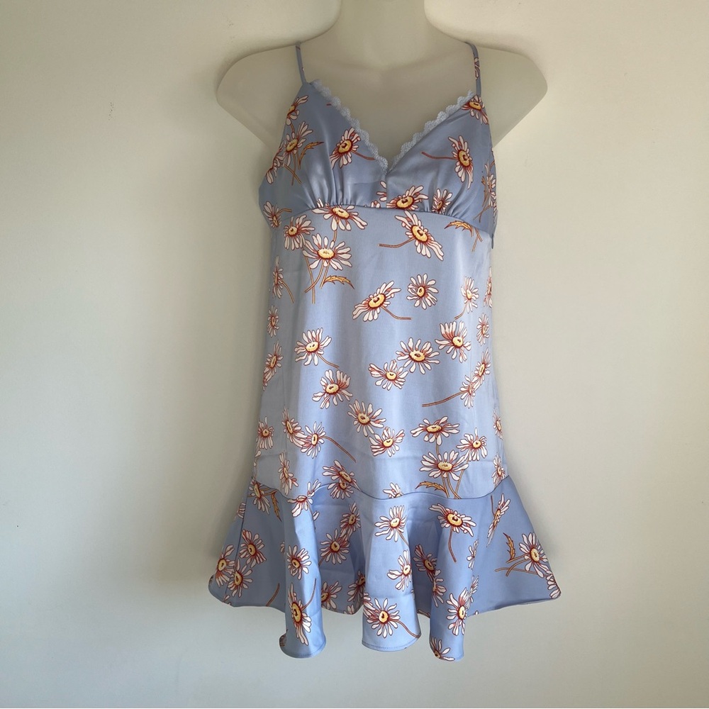 NWT Urban Outfitters. Kimchi Satin Mini Dress. Blue Print